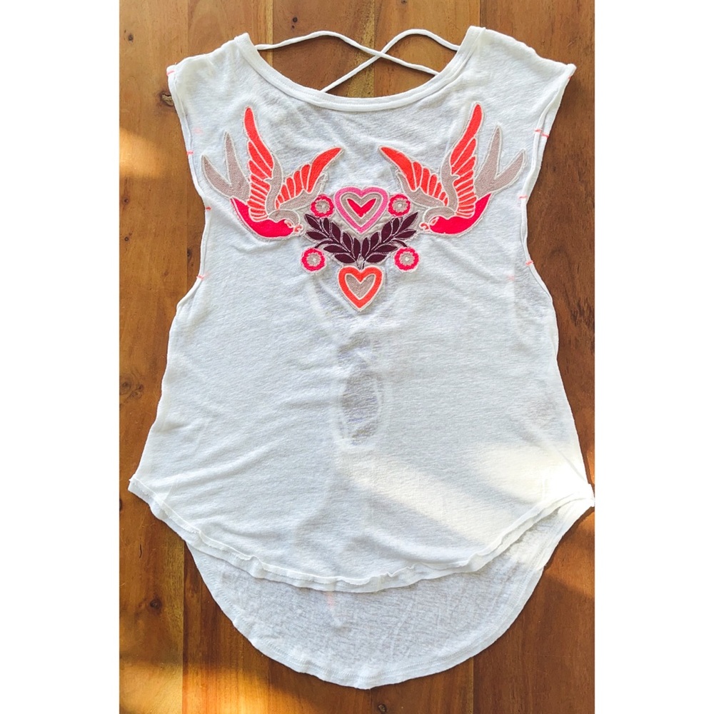 Free People Embroidered Love Birds Lace-Up Top XS